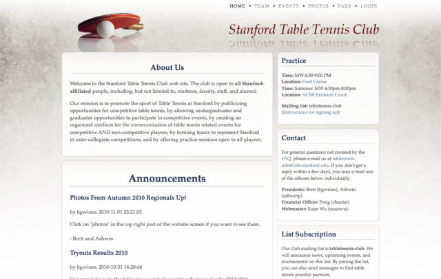 Stanford Table Tennis Club (2009-2011)