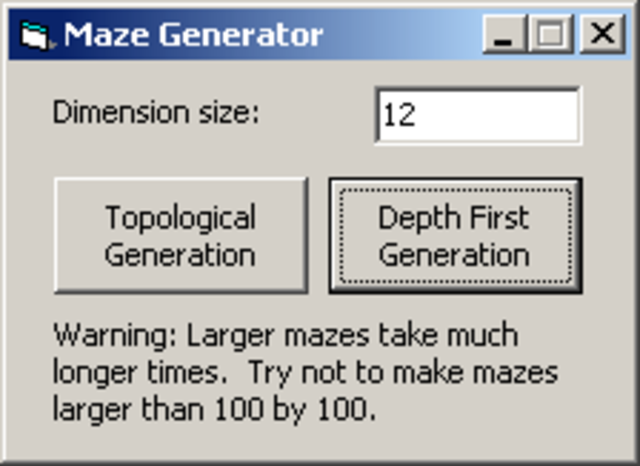 Maze Generator Main Screen