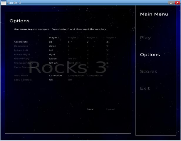 Rocks 3 Options Screen