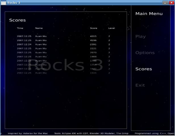 Rocks 3 High Scores